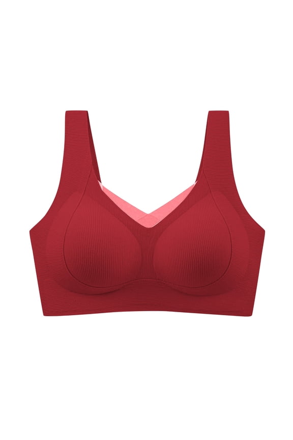 Women's Fall and Winter Lifting Non-marking Underwear Anti-Sagging Collect Vice Breasts Gathered Without Steel Ring Bra Red M