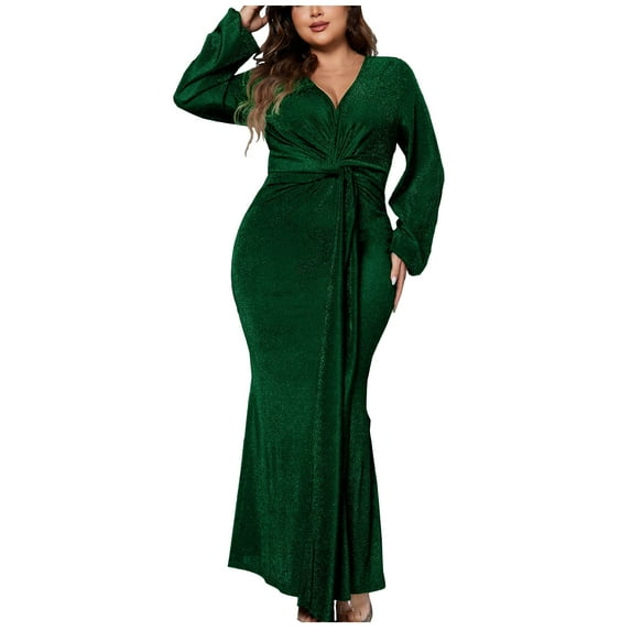 LNWUY Women's Fashion Casual Plus Size Long Sleeve V Neck Long Sleeve Casual Dress Loose Comfort Breathable Dresses Green XXL