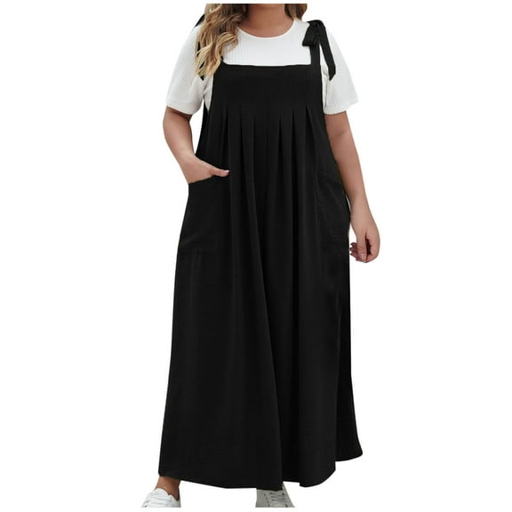 LNWUY Women's Fashion Casual Plus Size With Pockets Solid Color Halter One-piece Dress Loose Comfort Breathable Long Dresses Dresses Black XXXXL