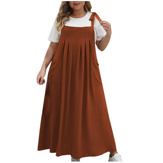 LNWUY Women's Fashion Casual Plus Size With Pockets Solid Color Halter One-piece Dress Loose Comfort Breathable Long Dresses Dresses Red XXL