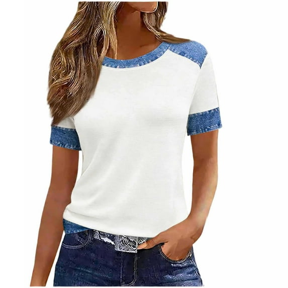 LNWUY Women's Fashion Casual T-Shirts Short Sleeve Color Block Cute Tops Lightweight Breathable Comfy Blouses White XL