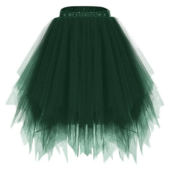 LNWUY Women's Fashion Cute Tulle Skirts High Waist Puffy Fairy Skirts Midi Length Irregular Solid Color Tutu Skirt Green Free Size