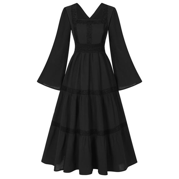 LNWUY Women's Fashion Plus Size Maxi Dress Short Sleeve Square Neck Smocked Flowy A-Line Lace Trim Boho Wedding Guest Dresses Black S