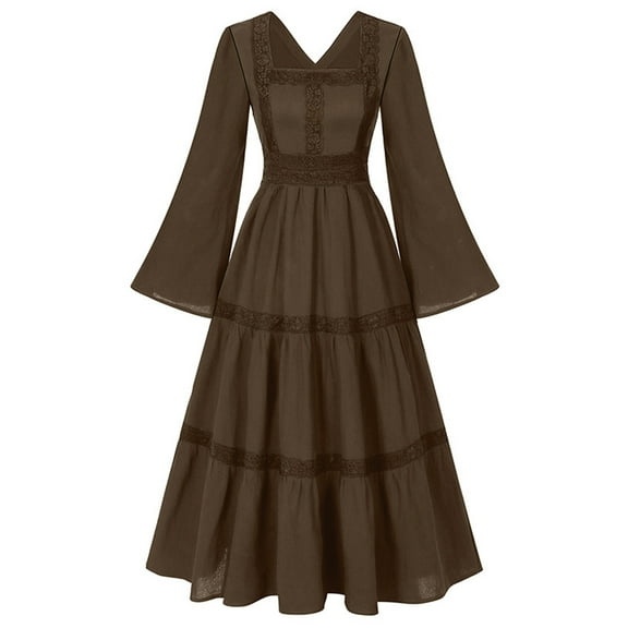 LNWUY Women's Fashion Plus Size Maxi Dress Short Sleeve Square Neck Smocked Flowy A-Line Lace Trim Boho Wedding Guest Dresses Brown L