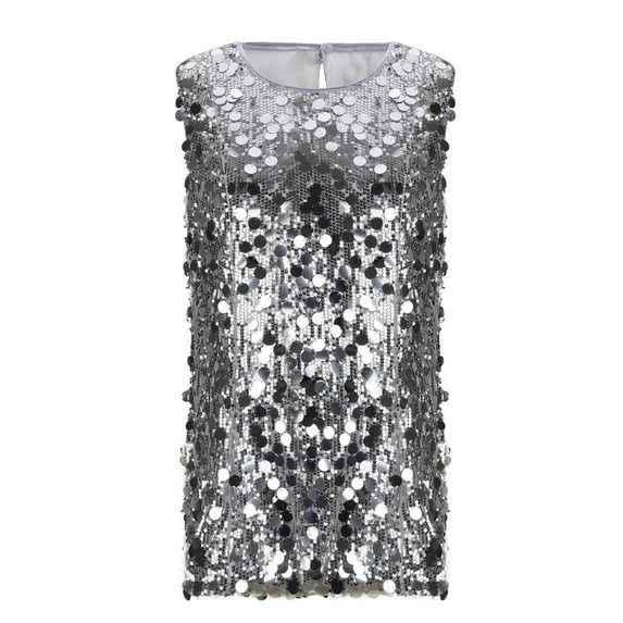 LNWUY Women's Fashion Sequin Halter Tops Sparkly Dressy Tank Tops Party Vest Glitter Sleeveless Plus Size Shirt Silver XXL