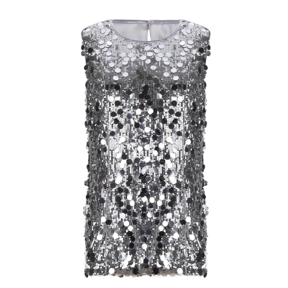 LNWUY Women's Fashion Sequin Halter Tops Sparkly Dressy Tank Tops Party Vest Glitter Sleeveless Plus Size Shirt Silver XXXXL