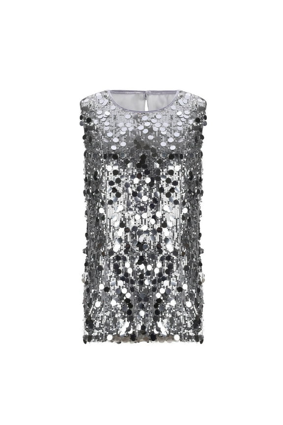 Women's Fashion Sequin Halter Tops Sparkly Dressy Tank Tops Party Vest Glitter Sleeveless Plus Size Shirt Silver XXXXL