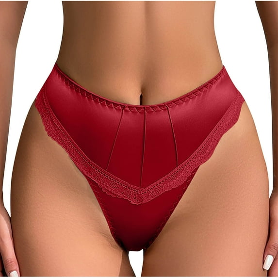 LNWUY Women's Fashion Solid Color Satin Silk Lace Hipster Panties Seamless Briefs Underwear Underpant Red S