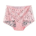 thumbnail image 1 of LNWUY Women's Floral Lace Hollow Transparent Briefs High Waist Semi Sheer Sexy Underwear Pink XXL, 1 of 3