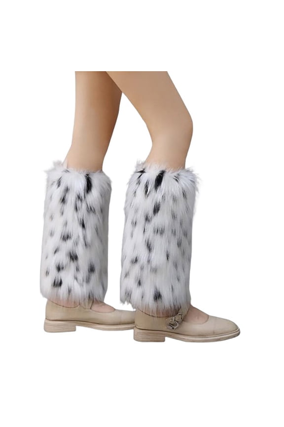 LNWUY Women's Foot Cover Faux Furry Sock Covers Mid Calf Leg Warmer Boot Covers Stacked Socks White XL