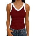 thumbnail image 1 of LNWUY Women's Halter Tank Tops Color Block Sleeveless Scoop Neck Ribbed Fitted Knit Crop Tops Spaghetti Strap Camisole Red L, 1 of 5