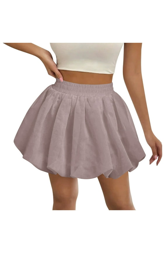 Women's High Waisted Ruffle Flare Hem Skirt Flowy Lined Mini Skirt Sweet Lantern Short Skirt Purple M