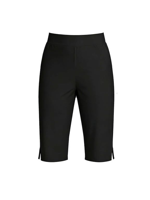Women's High Waisted Swim Board Shorts Knee Length Beach Swimming Side Slits Half Shorts Pants for Women with Pockets Black XL