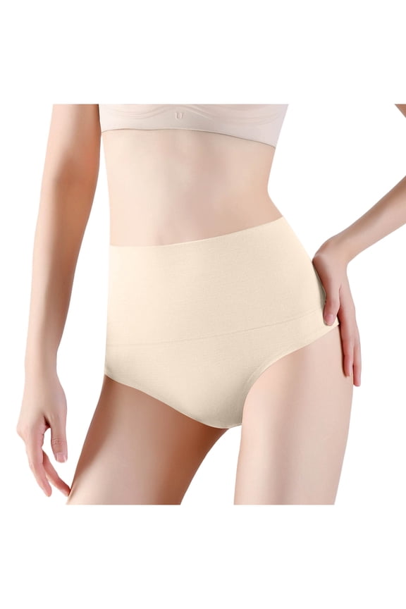 Women's High Waisted Tummy Control Underwear Panties Compression Slimming Seamless Briefs Yoga Sport Shapewear Beige M