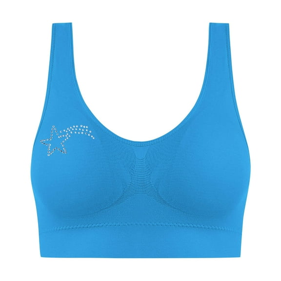 LNWUY Women's Hot Rhinestone Comfortable Non-steel Ring Comfortable One-Piece Gathered Seamless Tank Top Breathable Bra Underwear Blue S