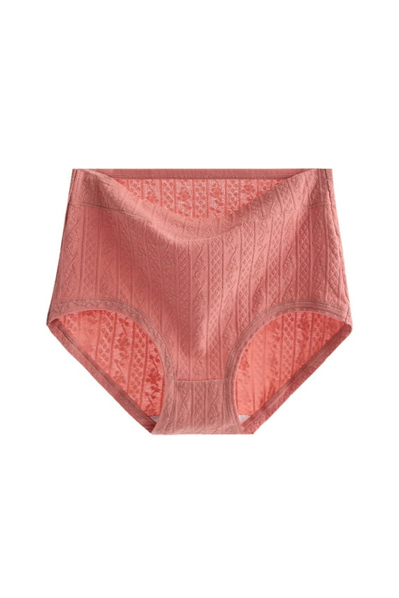 Women's Large Size Medium High Waist Tummy Tuck Hip Lifting Antibacterial Jacquard Breathable No Trace Triangle Panty Red XXXXXL