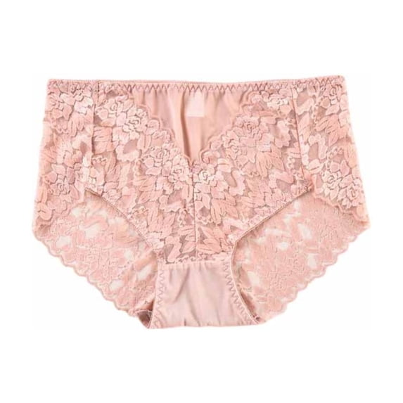 LNWUY Women's Large Size Underwear High Waist Breathable Thin Thong Lace Breathable Seamless Underwear Beige XL