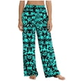 thumbnail image 1 of LNWUY Women's Linen Lounge Pants Stretchy Wide Leg Elastic High Waist Straight Loose Pants Comfy Casual Printing Pockets Flowy Pants Multicolor XL, 1 of 7