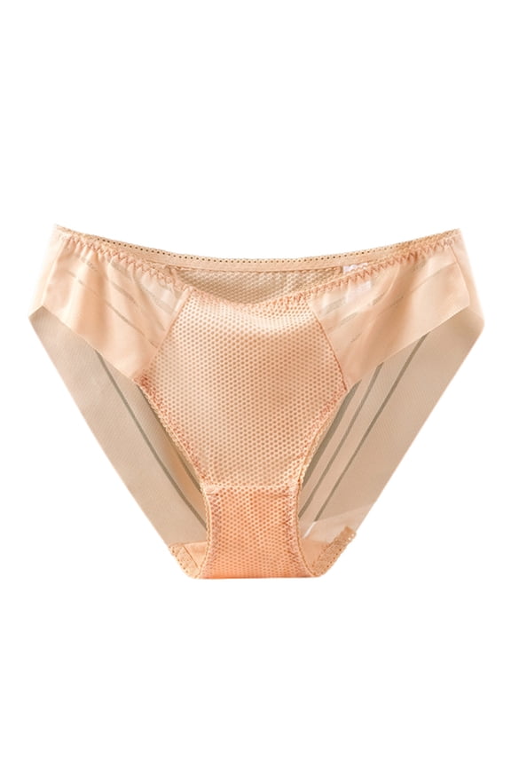 Women's Mesh Bikini Brief Underwear Invisible Seamless Panties Half Back Coverage Panties Breathable Solid Panty Yellow XXXL