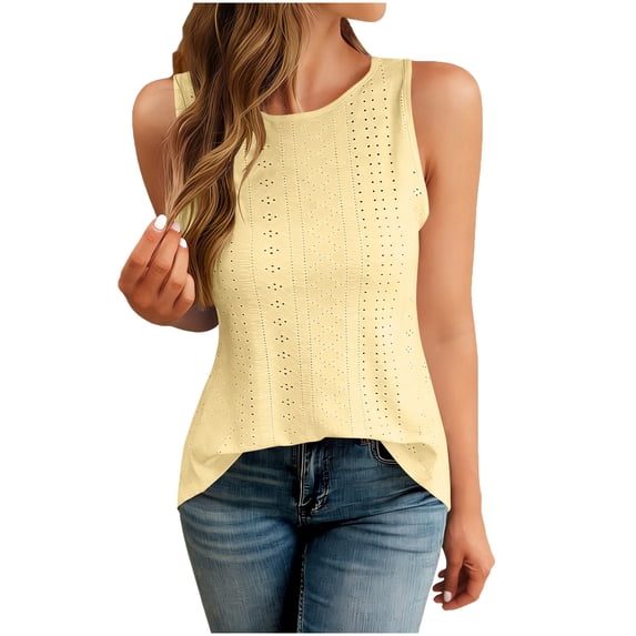 LNWUY Women's Open Back Criss Cross Tank Top Eyelet Casual Sleeveless Cut Out Tops Yellow XL