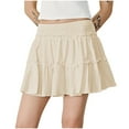 thumbnail image 1 of LNWUY Women's Pleated Skirt Summer Solid Color Elastic Waist Skirts Fashion Cute Style Skorts with Pockets Beige M, 1 of 7