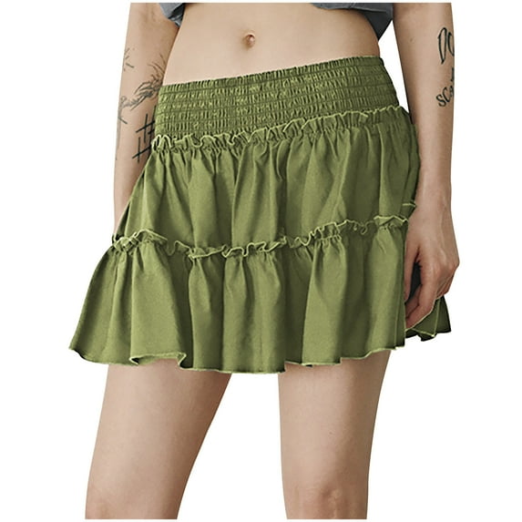 LNWUY Women's Pleated Skirt Summer Solid Color Elastic Waist Skirts Fashion Cute Style Skorts with Pockets Green L