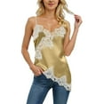 thumbnail image 1 of LNWUY Women's Silk Pajama Tops Satin Camisole Sexy Lace Trim Tank Tops V Neck Soft Spaghetti Strap Loose Sleepwear Gold L, 1 of 3