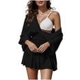 thumbnail image 1 of LNWUY Women's Solid Color Beach Sunscreen Backless Cover Up Dress V Neck Waist Tie Playsuit Jumpsuit Black Free Size, 1 of 8