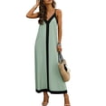 thumbnail image 1 of LNWUY Women's Spaghetti Strap Summer Vacation Maxi Dress Stylish Color Block Loose V Neck Sleeveless A-Line Casual Dresses Green L, 1 of 8