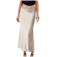 thumbnail image 1 of LNWUY Women's Spring Summer Solid Color Stitching Satin Skirt High Waist Ruffle A Line Long Maxi Skirt Daily Casual Skirts Beige L, 1 of 3