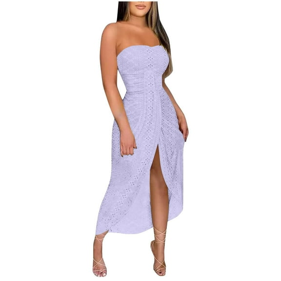 LNWUY Women's Strapless Maxi Bodycon Dresses Wrap Asymmetrical Beach Dress Buttocks Wrap The Chest Elastic Dress Purple XL