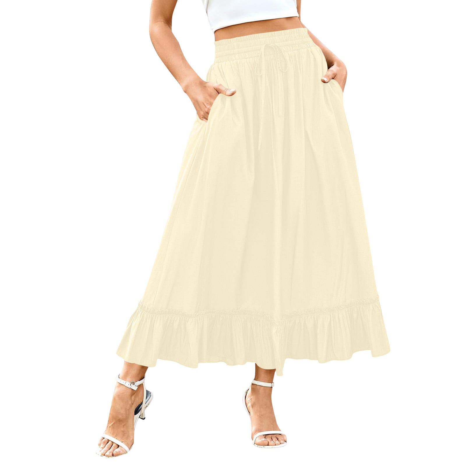 Flowy Tiered Boho Skirt | Women's Maxi Skirt with Pockets Summer & Travel Outfit main image 0