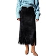 thumbnail image 1 of LNWUY Women's Summer Fashion Fringe Trim Faux Suede Skirt High Waisted Pencil Dressy Fall Winter Midi Long Skirt Black XL, 1 of 7