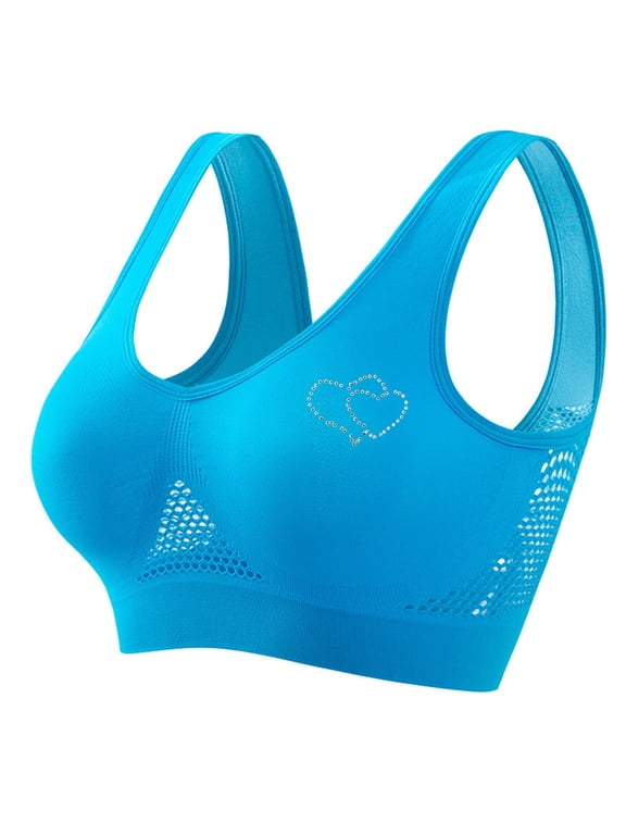 Women's Thin Hot Drilling Sports Yoga Bra Top Cute Printed Fashion Breathable Comfortable Sports Bra Blue XXL