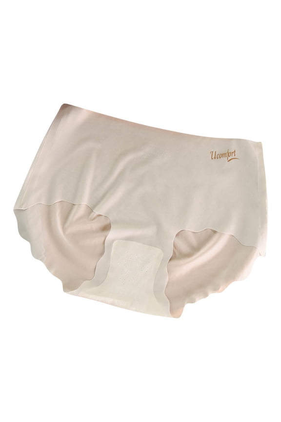 Women's Thin Seamless Hipster No Show Invisible Ice Silk Stretch Underwears Pack Bikini Underwear Panty Beige M