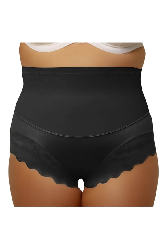 Women's Tummy Control Underwear Solid Color High Waisted Shapewear Panties Stretch Full Coverage Briefs Black XXXL