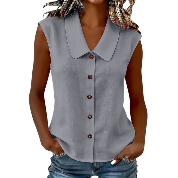 LNWUY Women's Wrinkle Free Sleeveless Button Down Shirts Blouses Solid Color Business Casual Loose Tank Tops for Work Gray XXXL