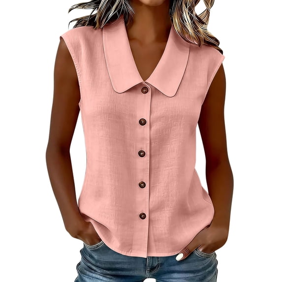 LNWUY Women's Wrinkle Free Sleeveless Button Down Shirts Blouses Solid Color Business Casual Loose Tank Tops for Work Pink M