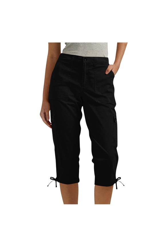 Womens Cargo Capri Pants Hiking Travel Cargo Capri Pants Drawstring Hem Capris Spring Summer Trousers with Pockets Black M