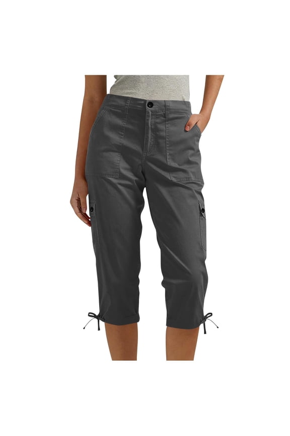 Womens Cargo Capri Pants Hiking Travel Cargo Capri Pants Drawstring Hem Capris Spring Summer Trousers with Pockets Gray S