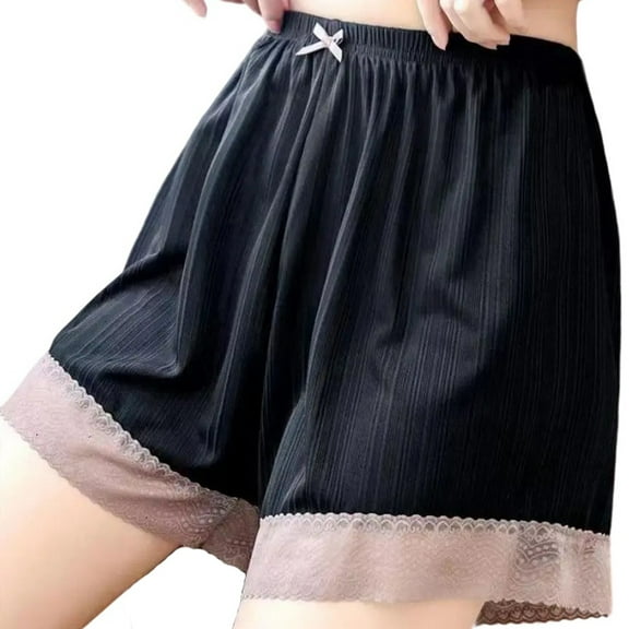 LNWUY Womens Cotton Shorts Lace Trim Pettipants Bloomers Loose Comfortable Breathable Home Shorts for Women Black XL
