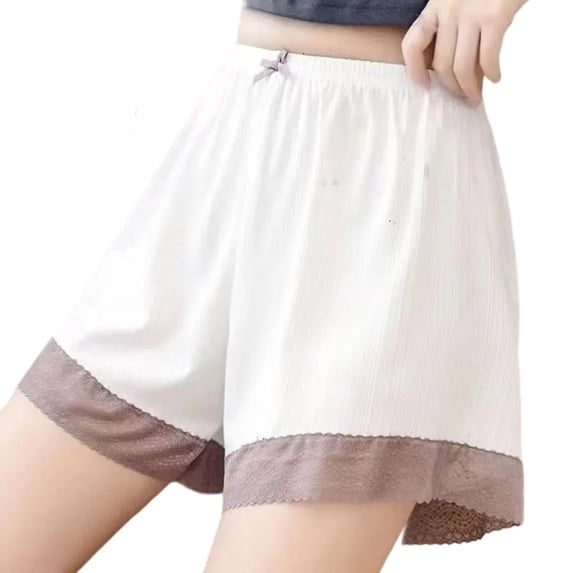 LNWUY Womens Cotton Shorts Lace Trim Pettipants Bloomers Loose Comfortable Breathable Home Shorts for Women White M