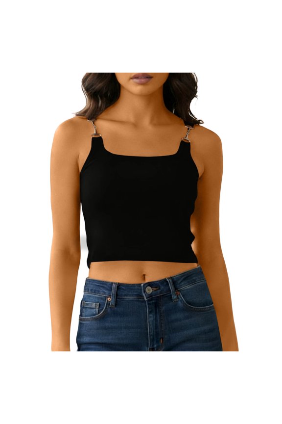 Womens Scoop Neck Longline Padded Sports Bra Adjustable Strappy Workout Crop Tank Top, Light Compression Black Free Size