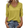 thumbnail image 1 of LNWUY Womens Shirts 3/4 Length Sleeves Pleated V-Neck Loose Fit Solid Color Fashion Casual Comfy Tee Blouse Shirt Pullover Tops Yellow S, 1 of 9