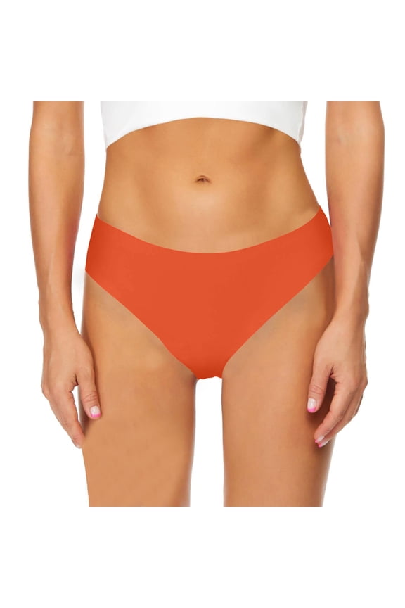 Womens Solid Color Seamless Thong Briefs Bikini Bottoms Low Rise High Cut Womens Swim Bottoms Orange M