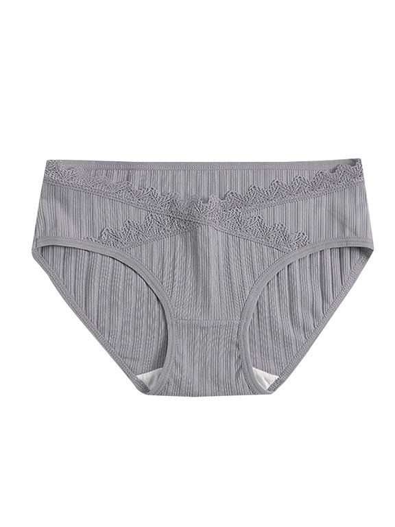 Womens Solid Color Threaded Breathable Low Waisted Cotton Panties Lace Briefs Cotton Hipster Ladies Panties Underpants Gray L