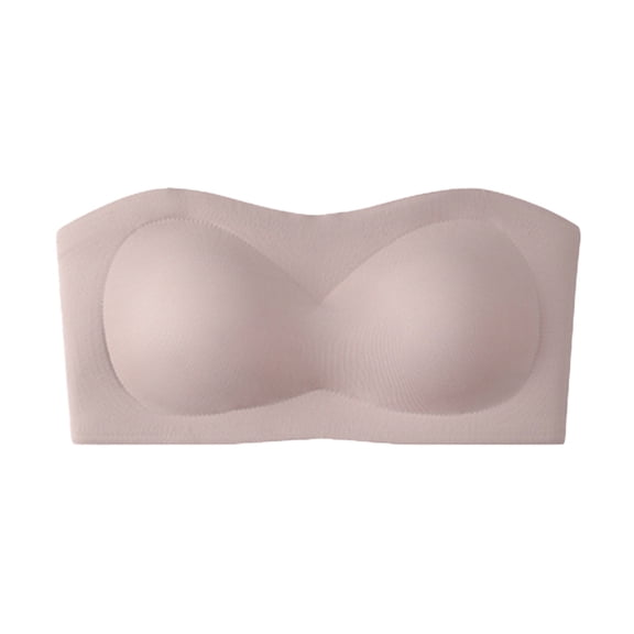 LNWUY Womens Strapless Bras Push Up Bandeau Bra Non Slip Wireless Supportive Padded Bras Seamless Comfortable Tube Bra Pink M