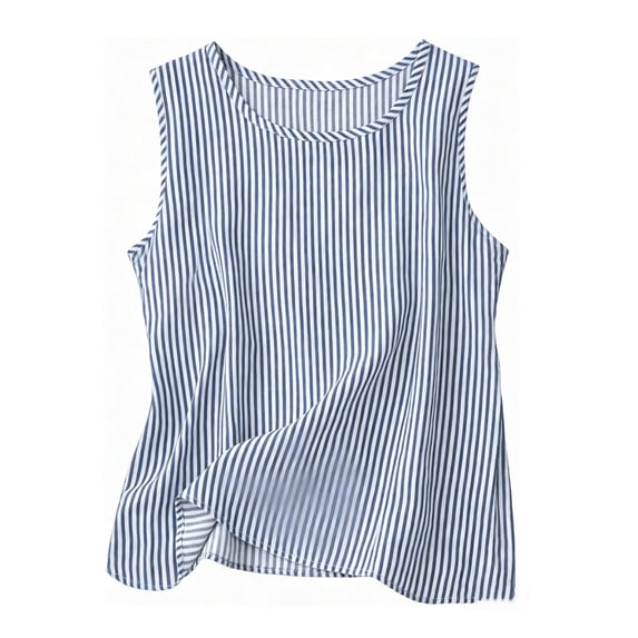LNWUY Womens Striped Scoop Neck Crop Tank Tops Fashion Spring Summer Sleeveless Tops Blue XXXL