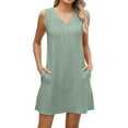 thumbnail image 1 of LNWUY Womens Summer Dresses Casual Beach Tank Eyelet Sleeveless Sundresses Solid Color V-Neck Loose Dress with Pockets Green S, 1 of 8
