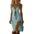 thumbnail image 1 of LNWUY Womens Summer Dresses Deep V Spaghetti Strap Dresses Split Ruffle Short Sundresses Elegant Night Party Dress Trendy Blue L, 1 of 9